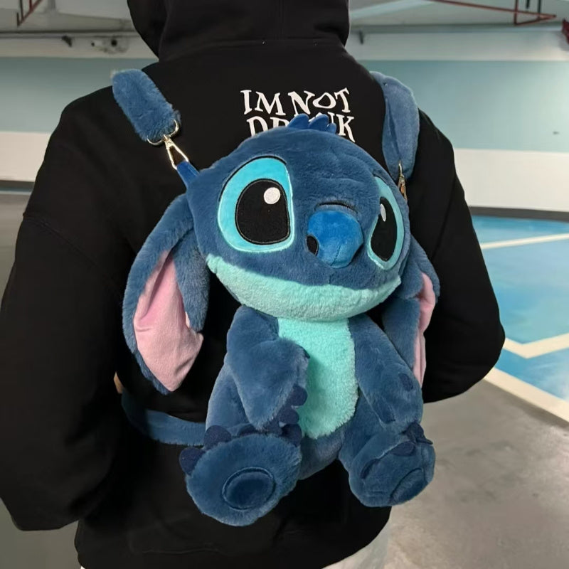 1pc Stitch Plush Backpack - Blue & Pink Dual-Strap Shoulder Bag, Soft Polyester Travel & Commuting Accessory for Women & Men, Zipper Closure, Random Style, Backpack